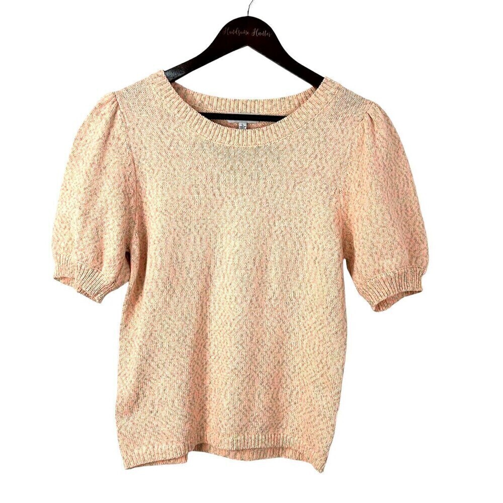 Fate Women Sz L Sweater Peach‎ Puff Short Sleeve Crew Neck Cotton Blend Knit R3